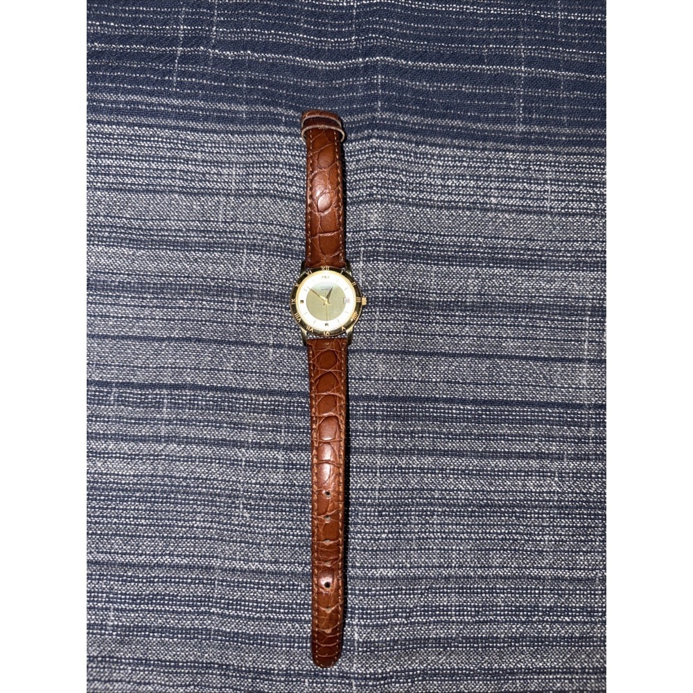 Citizen Ladies Vintage Gold Plated Wrist Watch Silver Dial Genuine Leather Brown